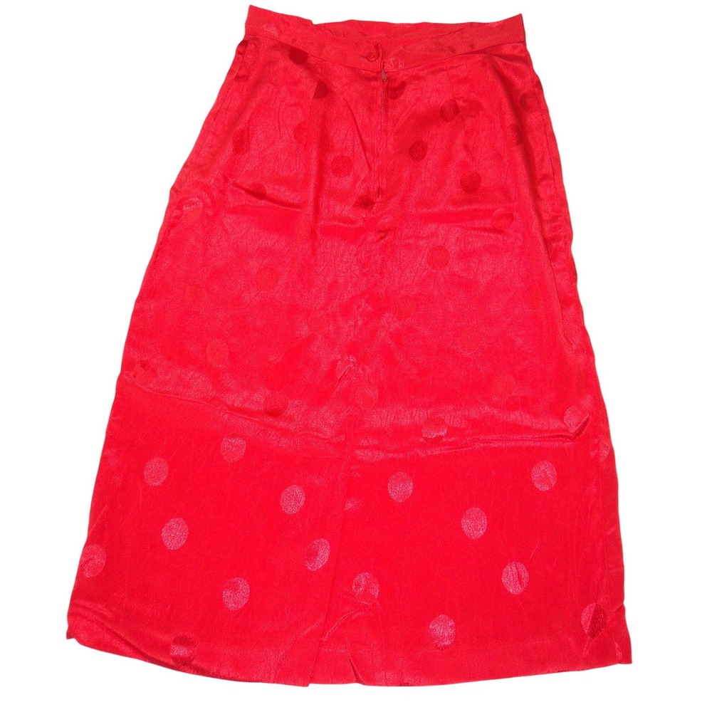 Vintage Galina Red Satin Polka Dot Jacquard Top and Midi Skirt Set Size 10 - Picture 10 of 12